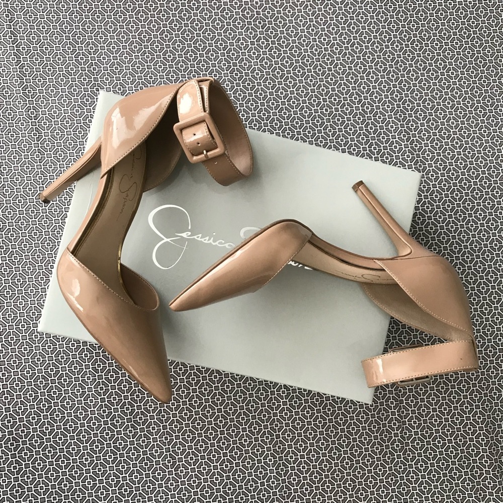 Jessica Simpson Nude Stilettos with Buckle Strap